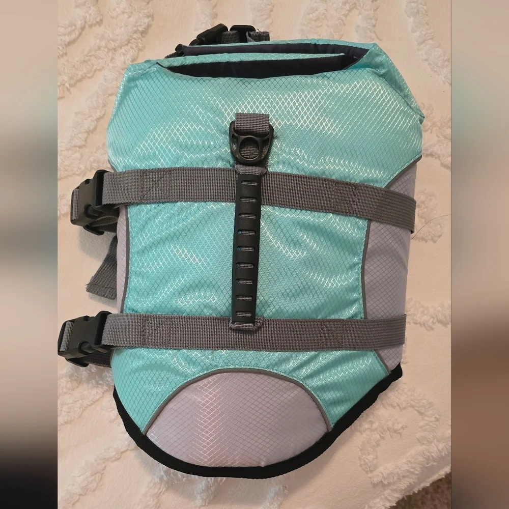 Reflective Adjustable Dog Life Jacket in Teal and Gray, Size M (1206)